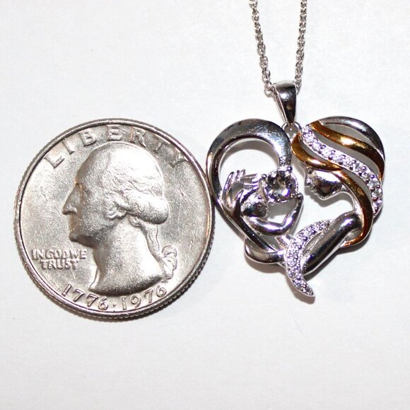 Silver and Gold Mother and Child Heart Necklace - Picture 3 of 6